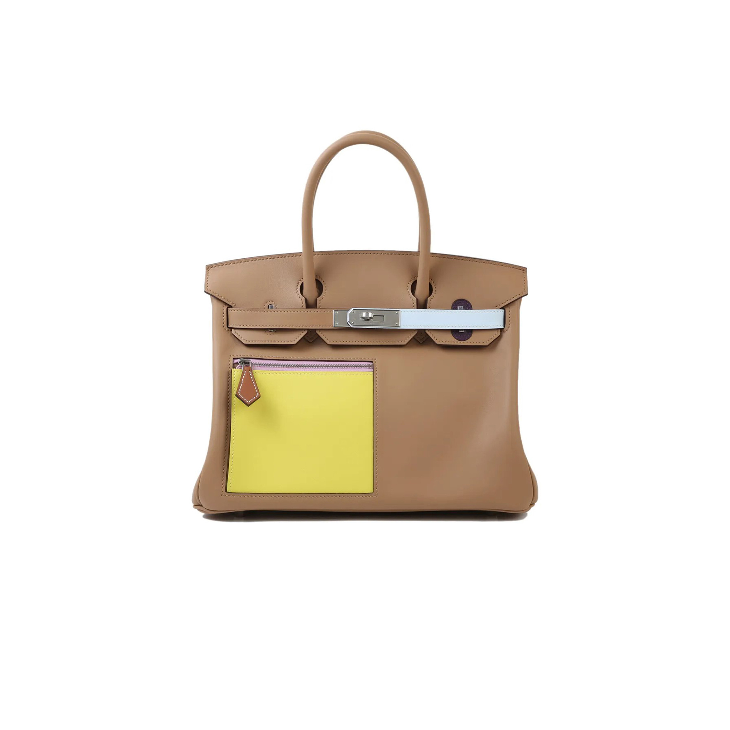 HERMÈS MASTER BIRKIN COLORMATIC 30 SWIFT LEATHER CHAILIMEBLUE BRUMECASSIS SILVER BUCKLE BAG MSBK3515001 (30*22*16cm)